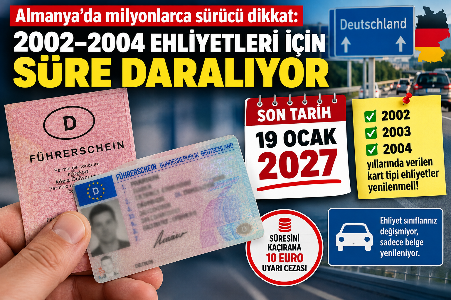 Almanya’da milyonlarca sürücü dikkat: 2002–2004 ehliyetleri için süre daralıyor