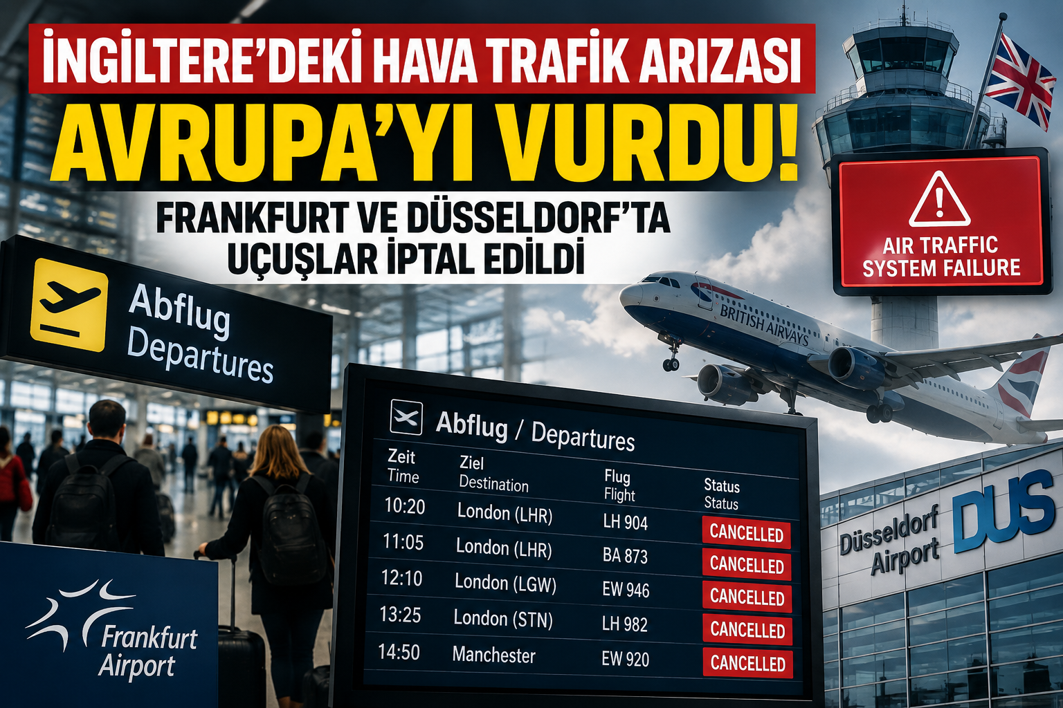 İngiltere’deki Hava Trafik Arızası Avrupa’yı Vurdu: Frankfurt ve Düsseldorf’ta Uçuşlar İptal Edildi