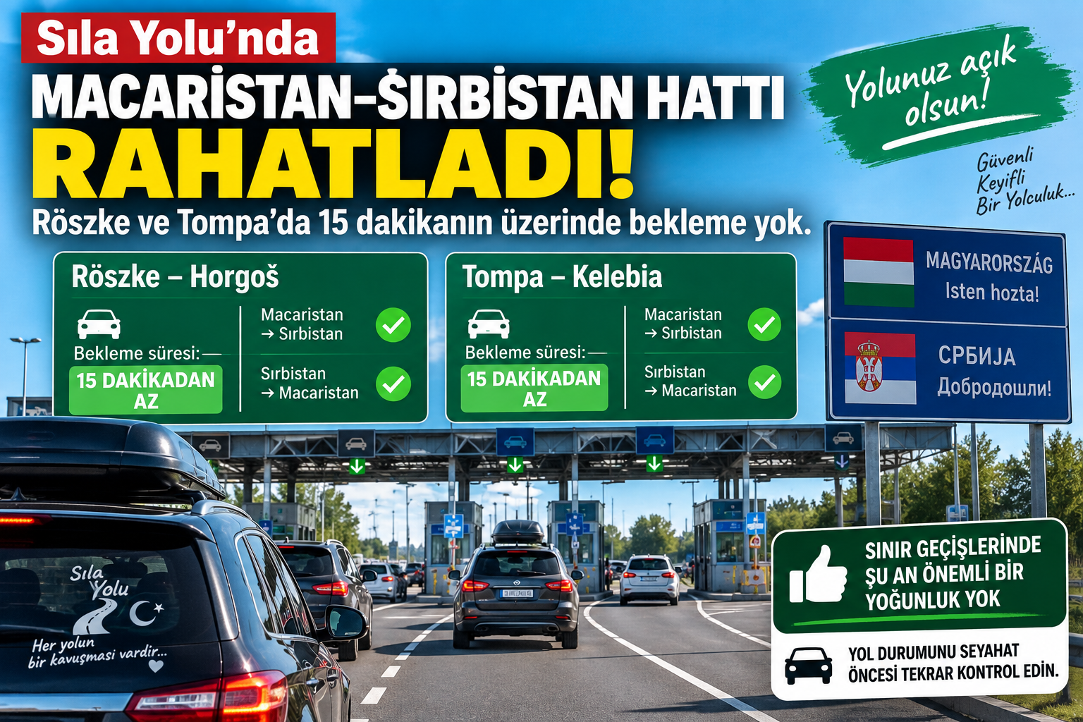 Sıla Yolu’nda Macaristan–Sırbistan hattı rahatladı: Röszke ve Tompa’da 15 dakikanın üzerinde bekleme yok